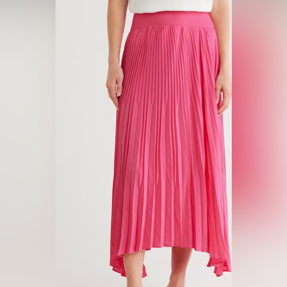 NWT $495 Ramy Brook Winifred Pleated Asymmetrical Maxi Skirt in Pink Punch Sz 00